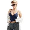 imageSUUKSESS Women Sexy Deep V Neck Sleeveless Fitted Basic Tops Y2K Tank Top CamiNavy Blue
