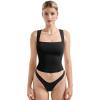 imageSUUKSESS Women Double Lined Square Neck Crop Tank Top Sleeveless Basic Y2k TopsBlack