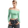 imageSUUKSESS Women Off Shoulder Double Lined Long Sleeve Shirts Basic Going Out TopsAqua