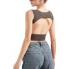 imageSUUKSESS Women Sexy Backless Tank Top Going Out Double Lined Y2k Basic Crop Tops01 Brown