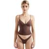 imageSUUKSESS Women Sexy Deep V Neck Sleeveless Fitted Basic Tops Y2K Tank Top CamiBrown