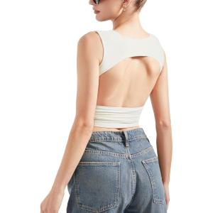 imageSUUKSESS Women Sexy Backless Tank Top Going Out Double Lined Y2k Basic Crop Tops01 Cream White