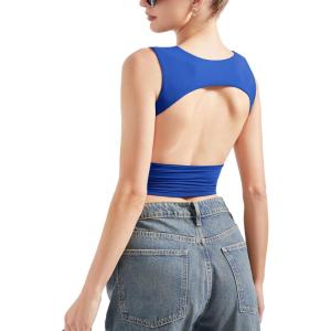 imageSUUKSESS Women Sexy Backless Tank Top Going Out Double Lined Y2k Basic Crop Tops01 Hemp Blue