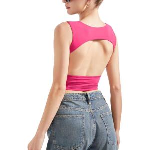 imageSUUKSESS Women Sexy Backless Tank Top Going Out Double Lined Y2k Basic Crop Tops01 Hot Pink