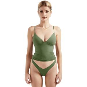 imageSUUKSESS Women Sexy Deep V Neck Sleeveless Fitted Basic Tops Y2K Tank Top CamiArmy Green