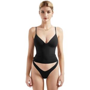 imageSUUKSESS Women Sexy Deep V Neck Sleeveless Fitted Basic Tops Y2K Tank Top CamiBlack