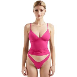 imageSUUKSESS Women Sexy Deep V Neck Sleeveless Fitted Basic Tops Y2K Tank Top CamiHot Pink