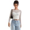 imageSUUKSESS Women Double Line Mesh Sheer Crop Tank Tops Boat Neck Long Sleeve ShirtsCream