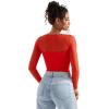 imageSUUKSESS Women Double Line Mesh Sheer Crop Tank Tops Boat Neck Long Sleeve ShirtsDream Red