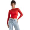 imageSUUKSESS Women Double Line Mesh Sheer Crop Tank Tops Boat Neck Long Sleeve ShirtsDream Red