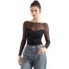 imageSUUKSESS Women Double Line Mesh Sheer Crop Tank Tops Boat Neck Long Sleeve ShirtsJet Black