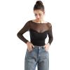 imageSUUKSESS Women Double Line Mesh Sheer Crop Tank Tops Boat Neck Long Sleeve ShirtsJet Black