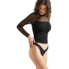 imageSUUKSESS Women Double Line Mesh Sheer Crop Tank Tops Mock Neck Long Sleeve ShirtsBlack