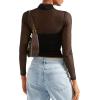 imageSUUKSESS Women Double Line Mesh Sheer Crop Tank Tops Mock Neck Long Sleeve ShirtsBlack