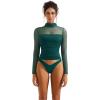 imageSUUKSESS Women Double Line Mesh Sheer Crop Tank Tops Mock Neck Long Sleeve ShirtsDark Green