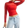 imageSUUKSESS Women Double Line Mesh Sheer Crop Tank Tops Mock Neck Long Sleeve ShirtsDream Red