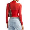 imageSUUKSESS Women Double Line Mesh Sheer Crop Tank Tops Mock Neck Long Sleeve ShirtsDream Red