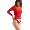 imageSUUKSESS Women Double Line Mesh Sheer Crop Tank Tops Mock Neck Long Sleeve ShirtsDream Red