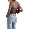 imageSUUKSESS Women Double Line Mesh Sheer Crop Tank Tops Mock Neck Long Sleeve ShirtsMocha