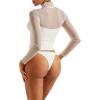 imageSUUKSESS Women Double Line Mesh Sheer Crop Tank Tops Mock Neck Long Sleeve ShirtsWhite
