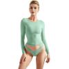 imageSUUKSESS Women Double Lined Fitted Basic T Shirts Crew Neck Long Sleeve Crop TopAqua