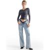 imageSUUKSESS Women Double Lined Fitted Basic T Shirts Crew Neck Long Sleeve Crop TopAsh