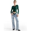imageSUUKSESS Women Double Lined Fitted Basic T Shirts Crew Neck Long Sleeve Crop TopDark Green