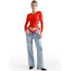 imageSUUKSESS Women Double Lined Fitted Basic T Shirts Crew Neck Long Sleeve Crop TopDream Red