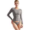imageSUUKSESS Women Double Lined Fitted Basic T Shirts Crew Neck Long Sleeve Crop TopGray
