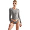 imageSUUKSESS Women Double Lined Fitted Basic T Shirts Crew Neck Long Sleeve Crop TopGray