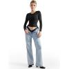 imageSUUKSESS Women Double Lined Fitted Basic T Shirts Crew Neck Long Sleeve Crop TopJet Black
