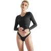 imageSUUKSESS Women Double Lined Fitted Basic T Shirts Crew Neck Long Sleeve Crop TopJet Black