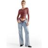 imageSUUKSESS Women Double Lined Fitted Basic T Shirts Crew Neck Long Sleeve Crop TopMarsala