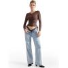 imageSUUKSESS Women Double Lined Fitted Basic T Shirts Crew Neck Long Sleeve Crop TopMocha