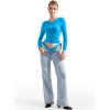 imageSUUKSESS Women Double Lined Fitted Basic T Shirts Crew Neck Long Sleeve Crop TopRoyal Blue