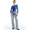 imageSUUKSESS Women Double Lined Fitted Basic T Shirts Crew Neck Long Sleeve Crop TopSapphire