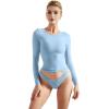 imageSUUKSESS Women Double Lined Fitted Basic T Shirts Crew Neck Long Sleeve Crop TopSky Blue