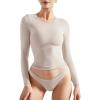 imageSUUKSESS Women Double Lined Fitted Basic T Shirts Crew Neck Long Sleeve Crop TopSoft Sand