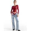 imageSUUKSESS Women Double Lined Fitted Basic T Shirts Crew Neck Long Sleeve Crop TopWine Red