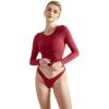 imageSUUKSESS Women Double Lined Fitted Basic T Shirts Crew Neck Long Sleeve Crop TopWine Red