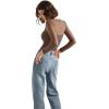 imageSUUKSESS Women Sexy Mesh Long Sleeve Tops Trendy Square Neck Going Out T ShirtsBrown