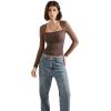 imageSUUKSESS Women Sexy Mesh Long Sleeve Tops Trendy Square Neck Going Out T ShirtsBrown