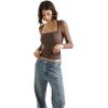 imageSUUKSESS Women Sexy Mesh Long Sleeve Tops Trendy Square Neck Going Out T ShirtsBrown