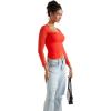 imageSUUKSESS Women Sexy Mesh Long Sleeve Tops Trendy Square Neck Going Out T ShirtsRed