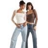 imageSUUKSESS Women Sexy Mesh Long Sleeve Tops Trendy Square Neck Going Out T ShirtsWhite