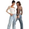 imageSUUKSESS Women Sexy Mesh Long Sleeve Tops Trendy Square Neck Going Out T ShirtsWhite