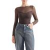 imageSUUKSESS Women Double Line Mesh Sheer Crop Tank Tops Boat Neck Long Sleeve ShirtsCoffee