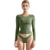 imageSUUKSESS Women Double Lined Fitted Basic T Shirts Crew Neck Long Sleeve Crop TopArmy Green