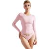 imageSUUKSESS Women Double Lined Fitted Basic T Shirts Crew Neck Long Sleeve Crop TopBlush