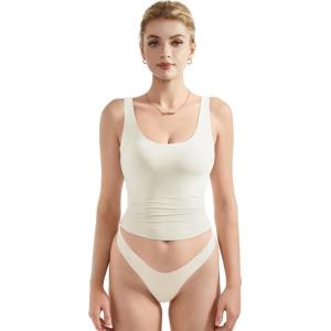 imageSUUKSESS Women Scoop Neck Tank Top Summer Sleeveless Going Out Double Lined Basic Tops01 White